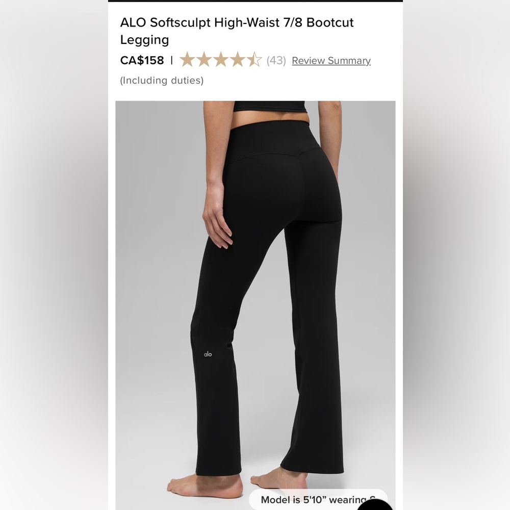 ALO Yoga Black Softsculpt High-Waist 7/8 Bootcut Leggings